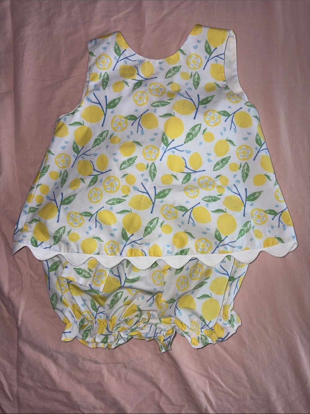 Unbranded Girls Lemon-Print Sleeveless Diaper Cover Set - Yellow